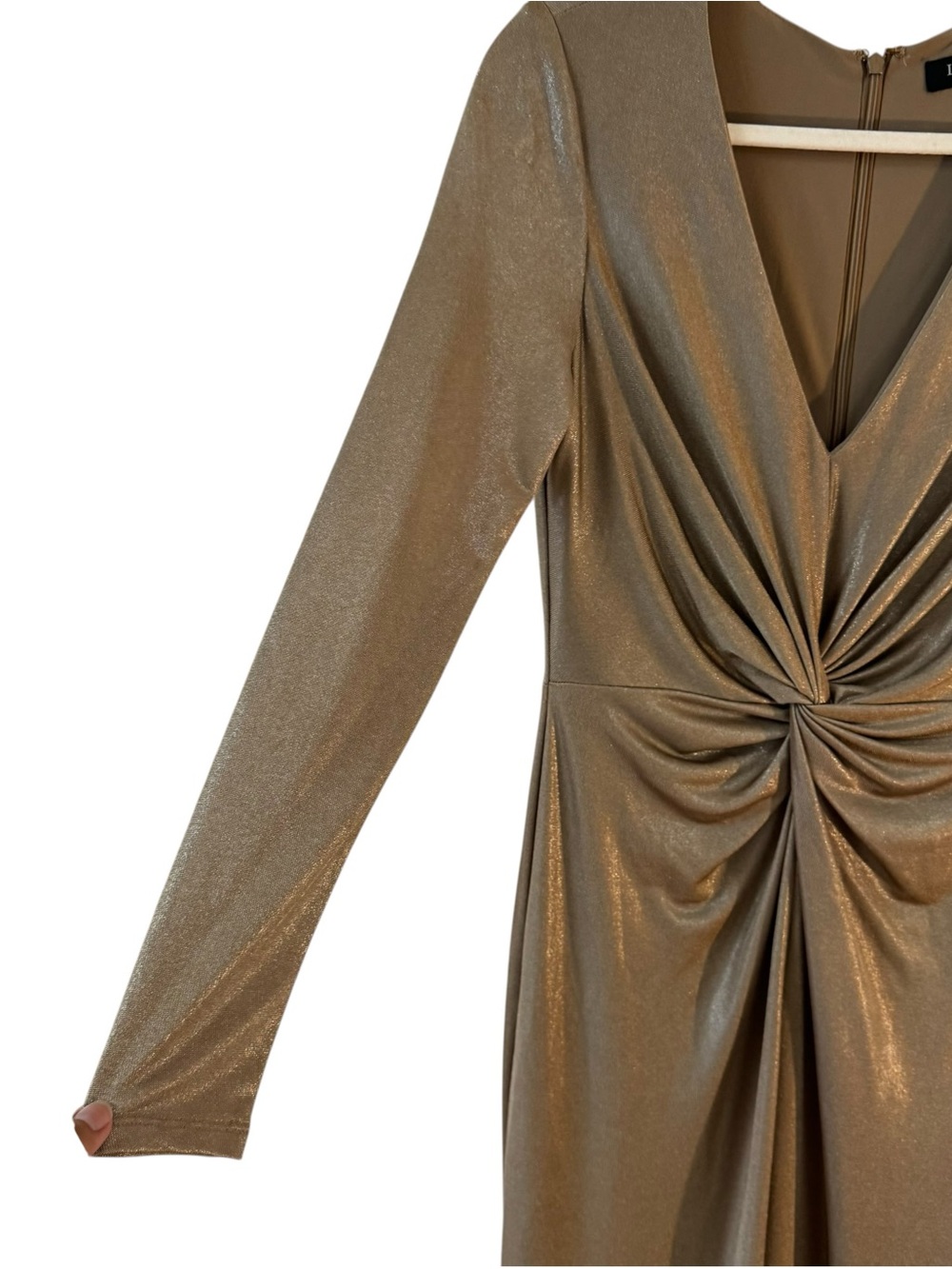 Lauren Ralph Lauren Nadira Metallic Gold Twist Front Gown Dress Size 6 - Picture 9 of 11